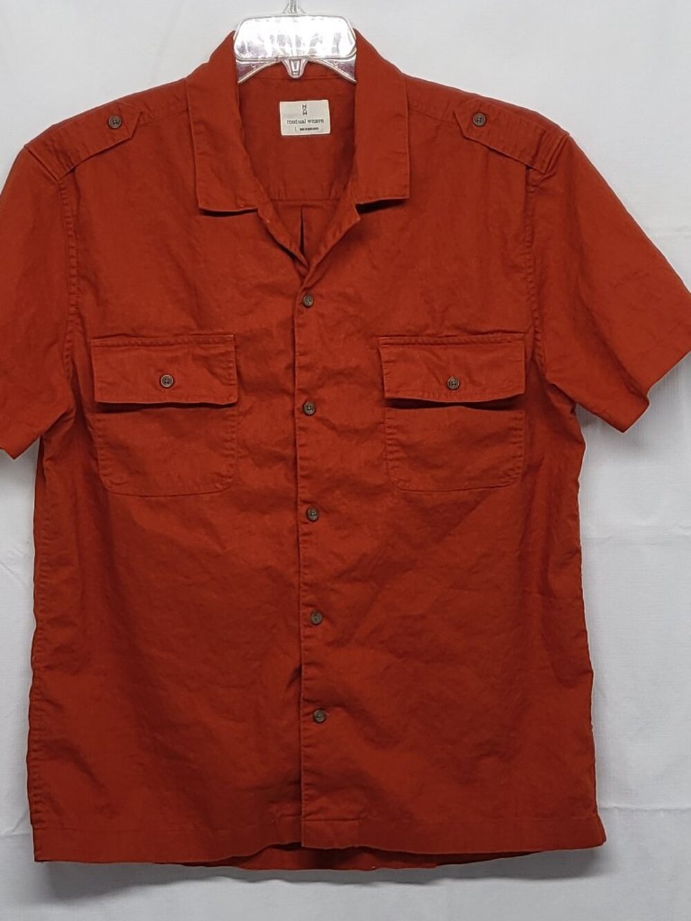 Mutual Weave Mens Shirt Linen Blend Size Large Button Up Short Sleeves